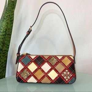 Authentic Tory Burch McGraw Patchwork Wedge Shoulder Bag Exotic Print Handbag
